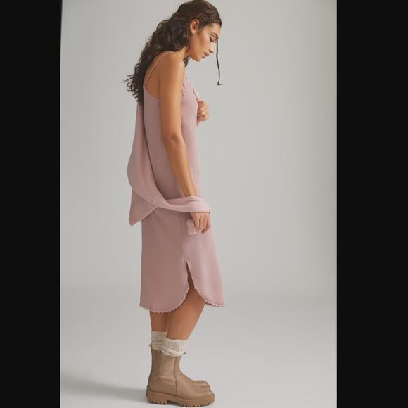 New Anthropologie Silk Slip Midi Dress Pink, Size XS - Picture 3 of 5